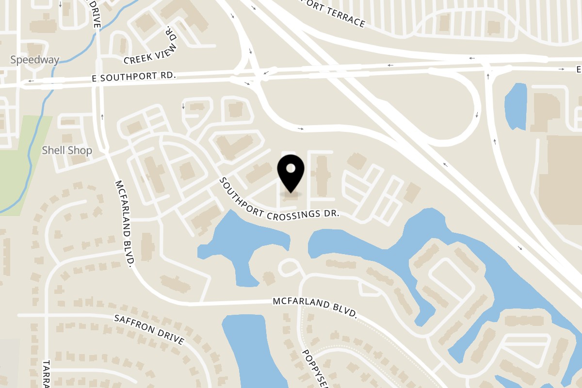 Map showing the location of Royal Indian Restaurant and Banquet Hall on 4530 Southport Crossing Dr in Indianapolis